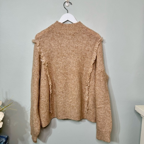 LOFT Fringe Cable Knit Sweater Tan Beige XL - Picture 10 of 10